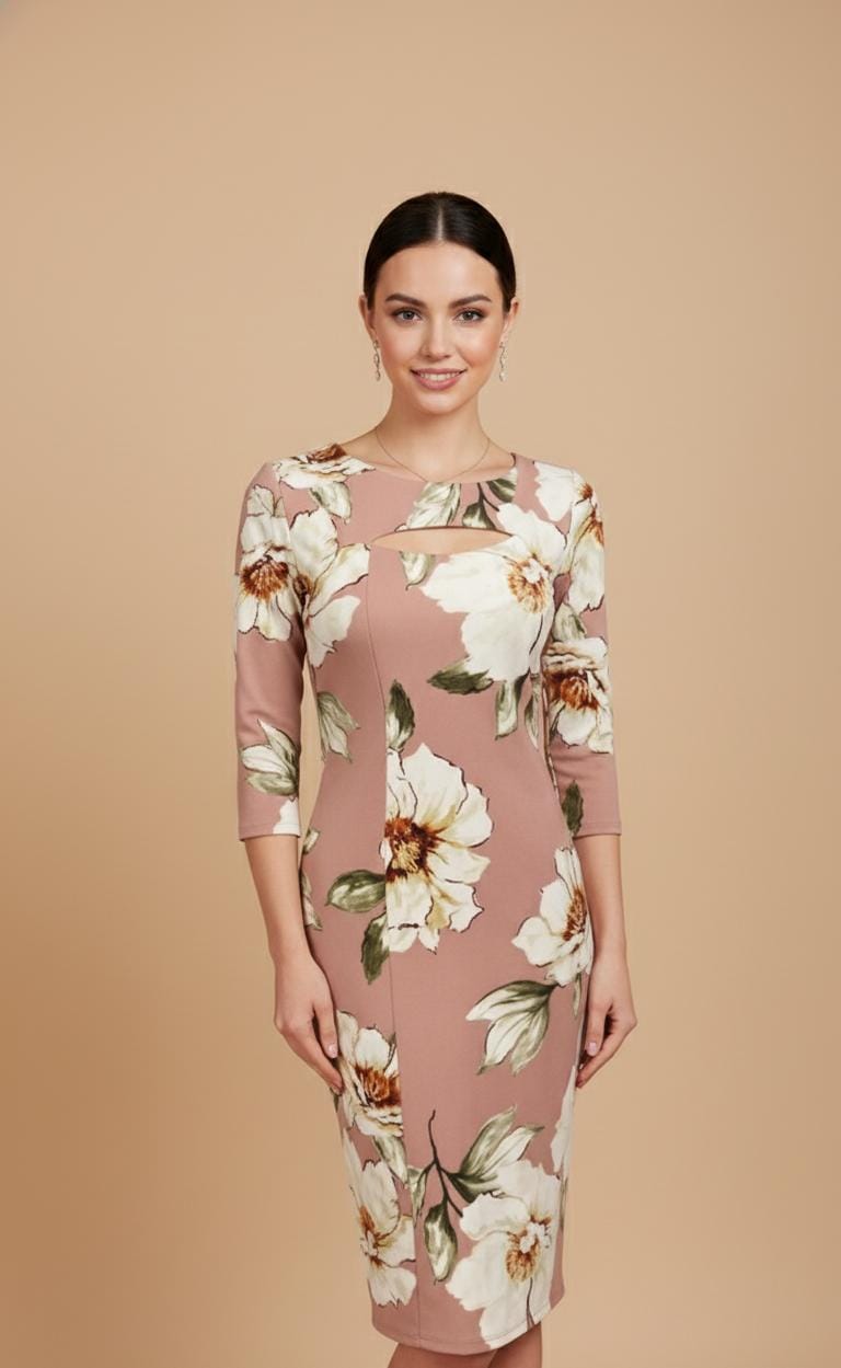 VESTIDO COCTAIL FLOREADO ROSA