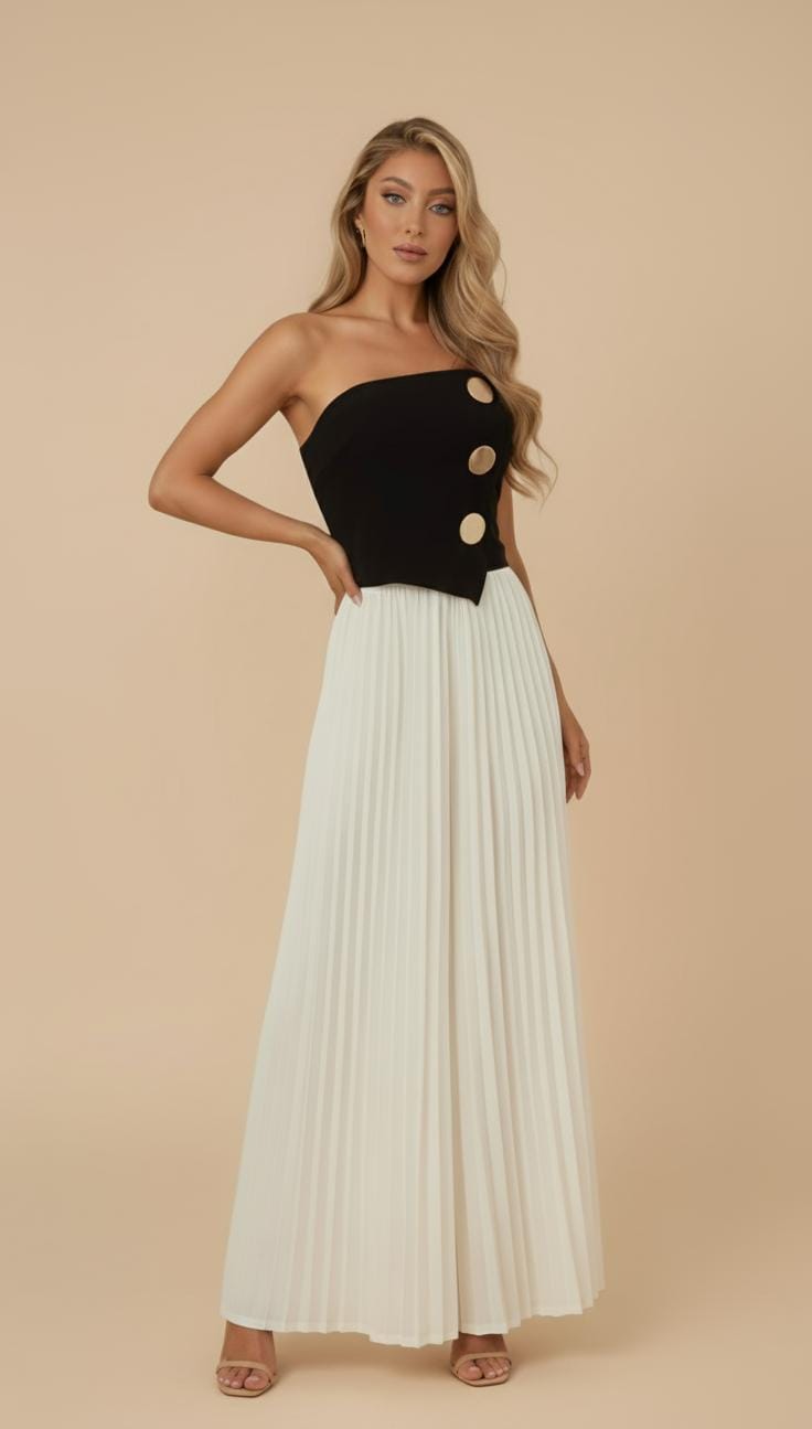 JUMPSUIT STRAPLESS BLK WHT