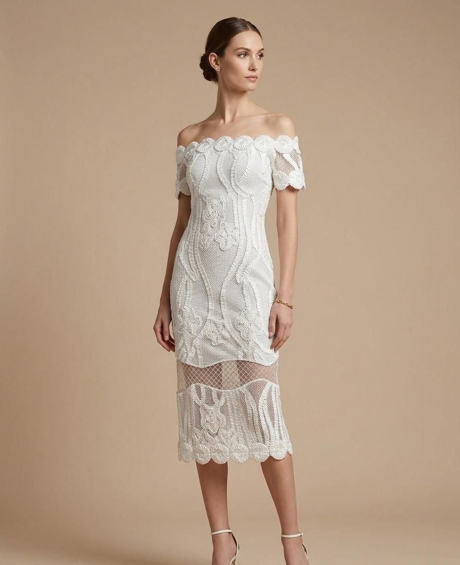 VESTIDO MIDI DE ENCAJE OFFSHOULDER