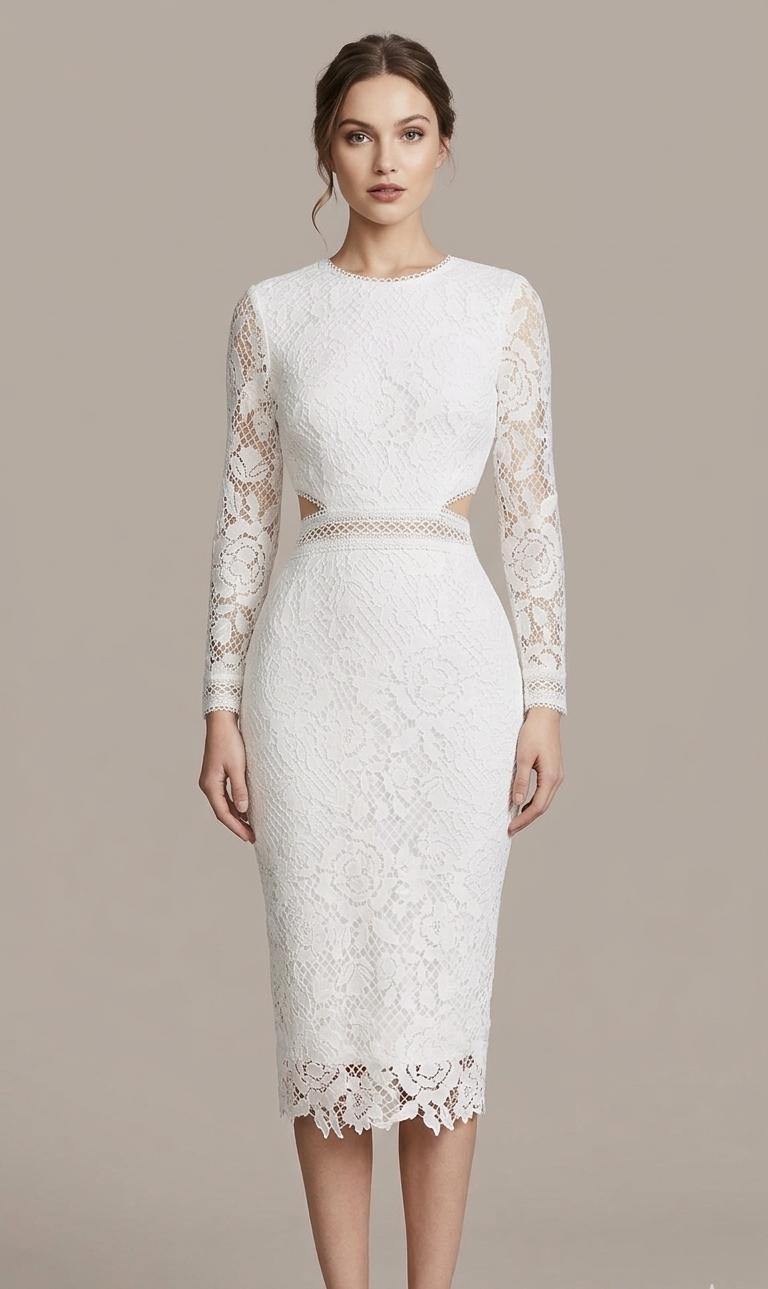 VESTIDO MIDI DE ENCAJE CON ABERTURAS