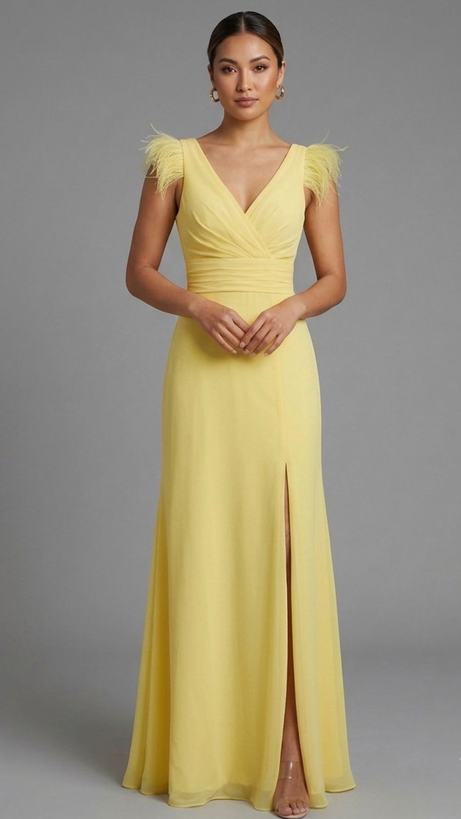 VESTIDO DE GALA AMARILLO FEATHER