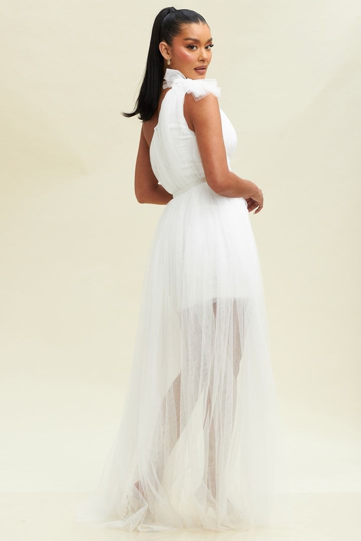 VESTIDO CORTO BLANCO COLA TULL