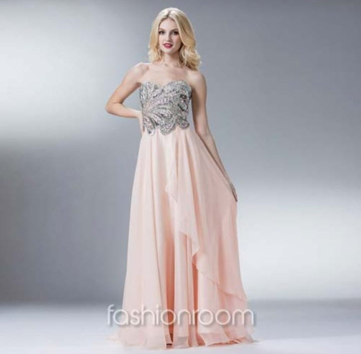 VESTIDO LARGO TOP BRILLO STRAPLESS ROSA