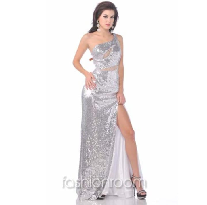 VESTIDO DE BRILLO GRIS ONESHOULDER