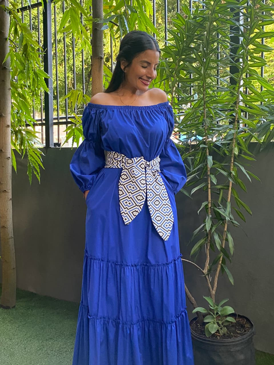 VESTIDO LARGO MANGA LARGA AZUL