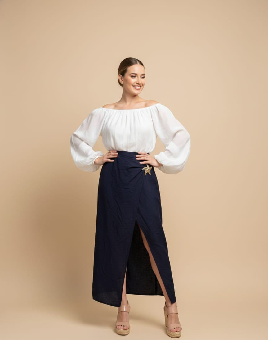 FALDA DETALLE DE ESTRELLA AZUL NAVY