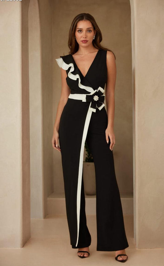 JUMPSUIT BLANCO CON NEGRO CRUZADO