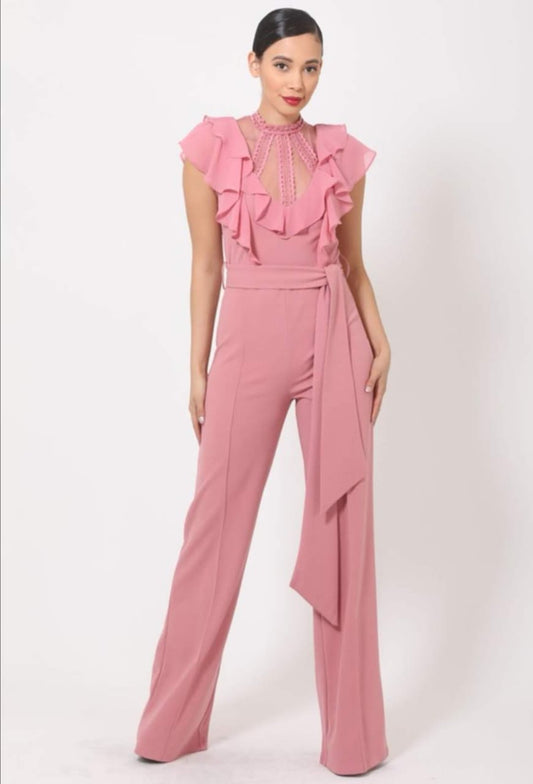 JUMPSUIT TRANSPARENTE CON ENCAJE ROSA PASTEL