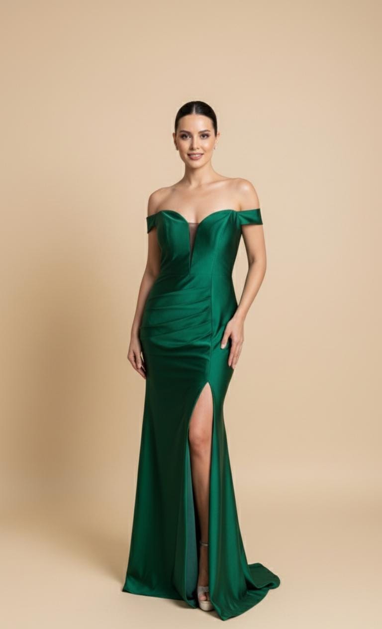VESTIDO LARGO STRAPLESS VERDE ESMERALDA