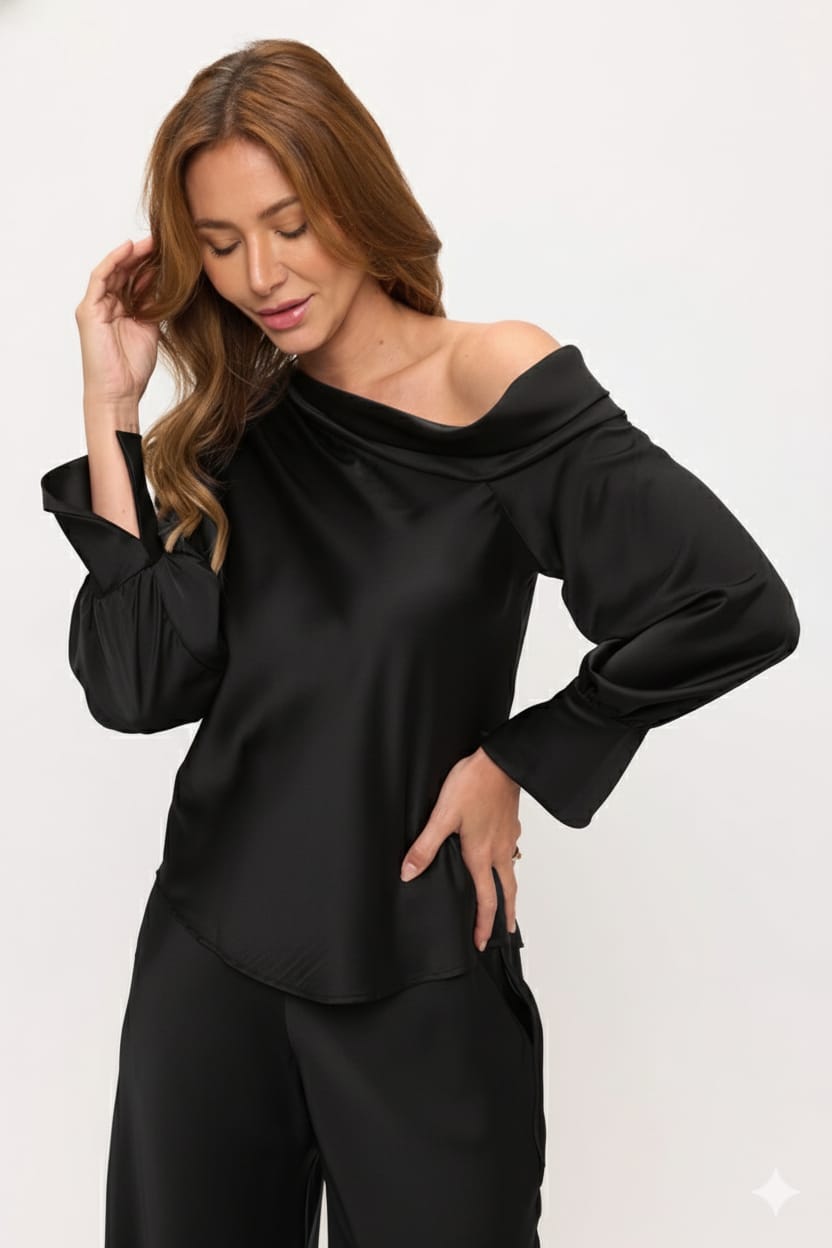 BLUSA SATIN NEGRA