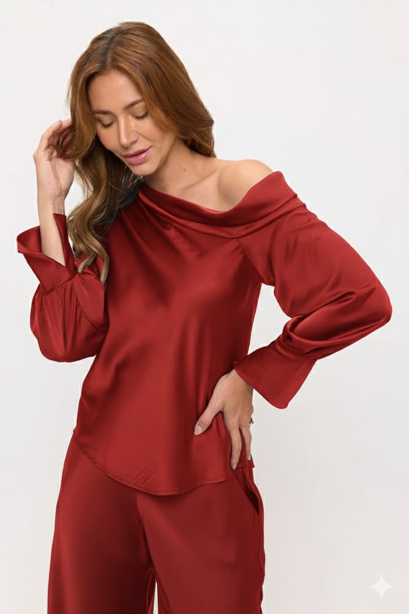 BLUSA SATIN ROJO VINO