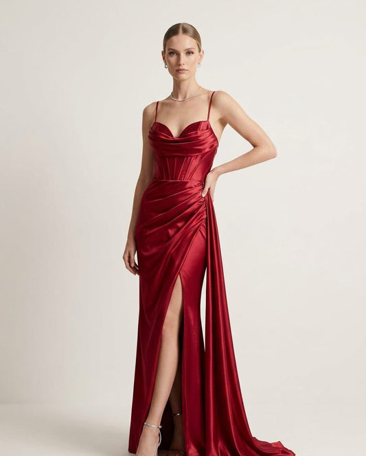 VESTIDO DE GALA ROJO SATÍN SIRENA