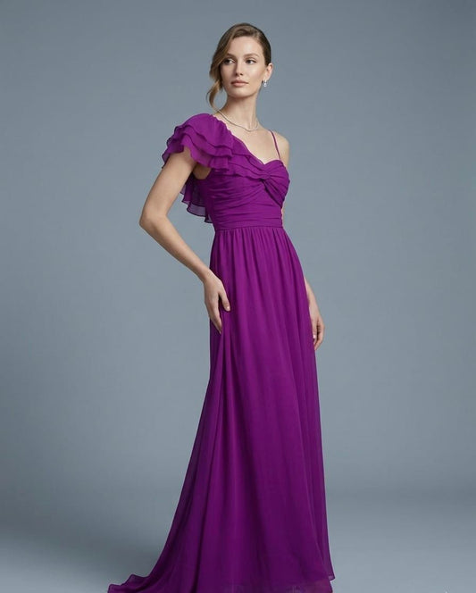 VESTIDO  DE GALA MANGENTA ONE SHOULDER