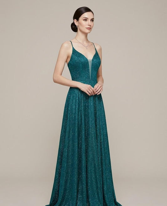 VESTIDO LARGO ESMERALDA CON BRILLOS
