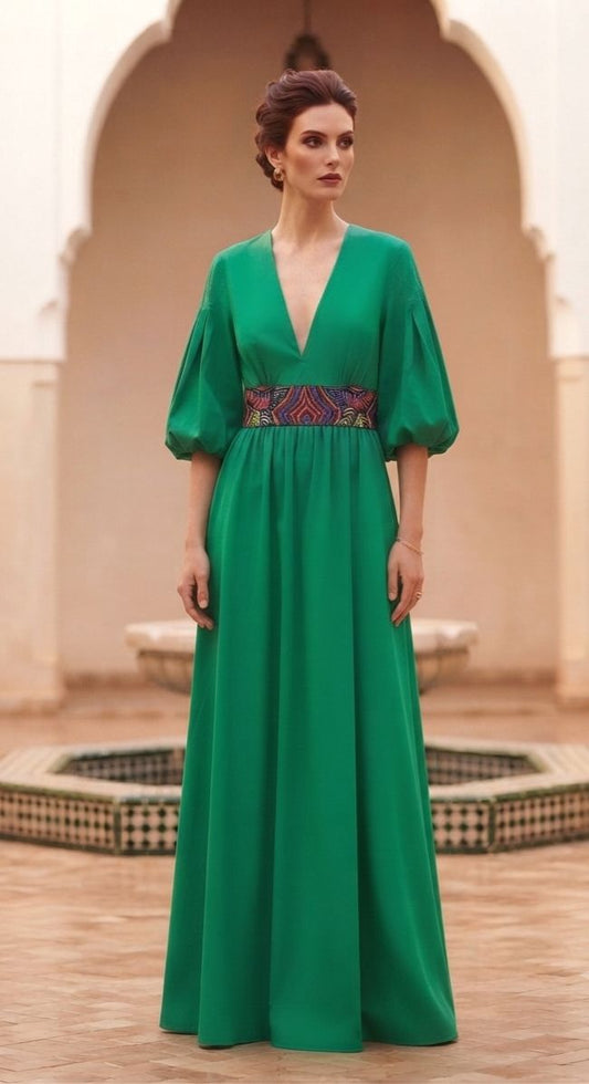VESTIDO ESMERALDA CON CINTURÓN DE MOLA