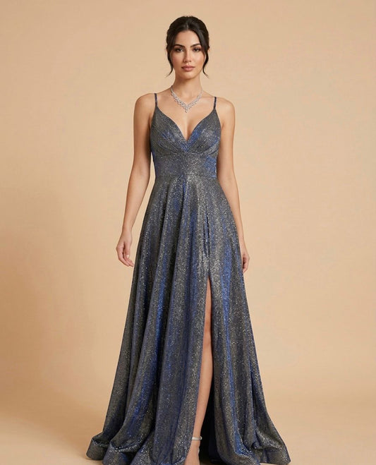 VESTIDO AZUL NOCHE CON ABERTURA