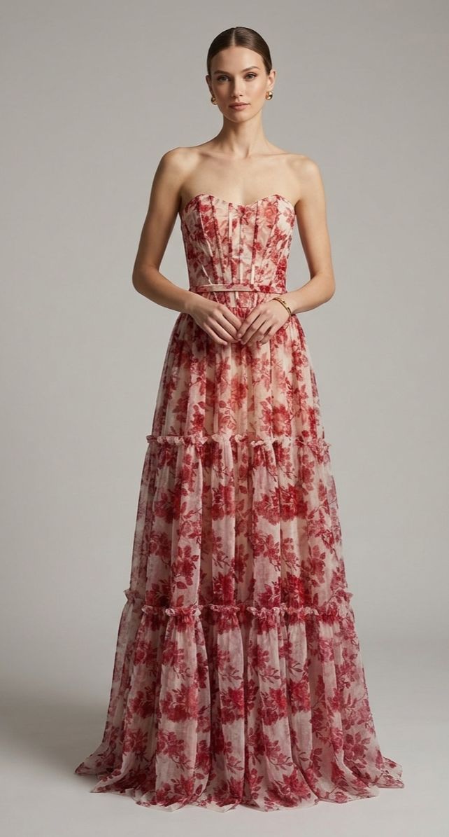 VESTIDO ROJO DE TUL CON ESTAMPADO
