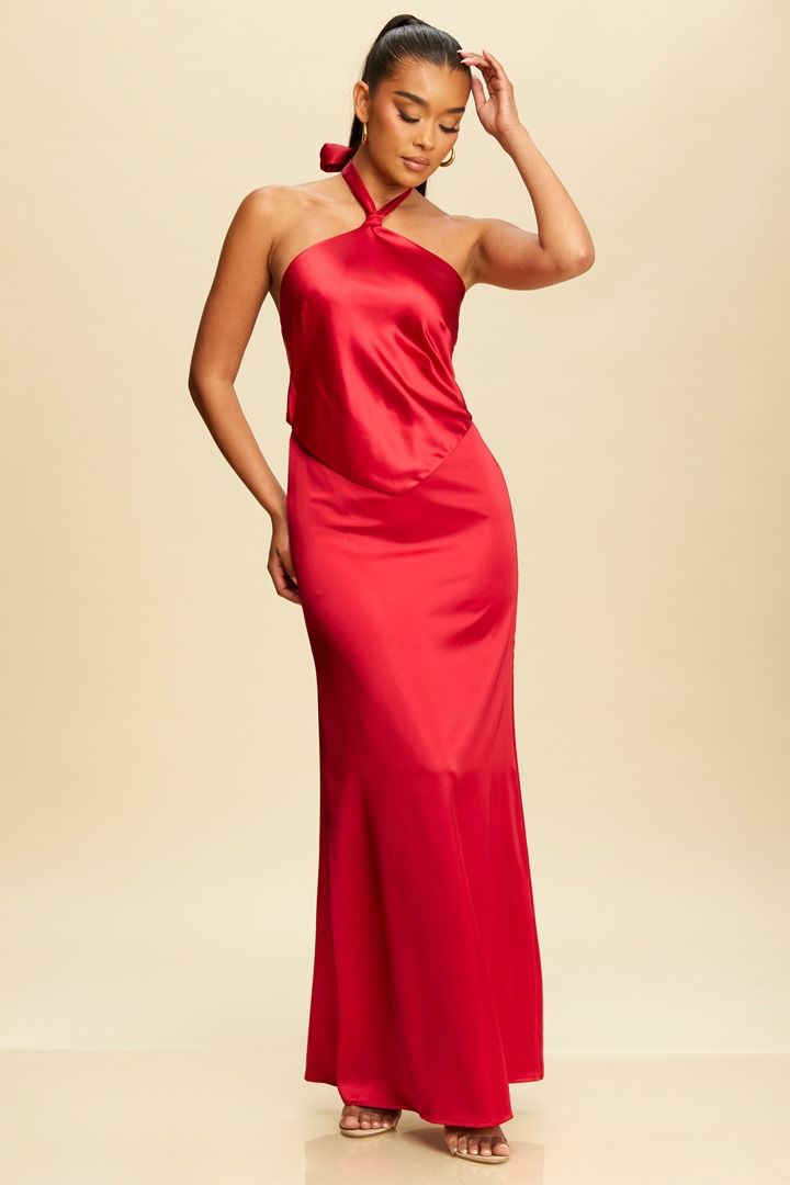 VESTIDO LARGO ROJO SATÍN