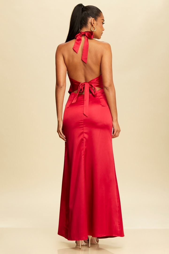 VESTIDO LARGO ROJO SATÍN