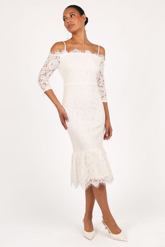 VESTIDO BLANCO ENCAJE HOMBROS AFUERA