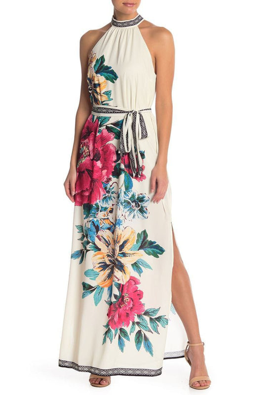 MAXI DRESS IVORY HALTER FLORAL