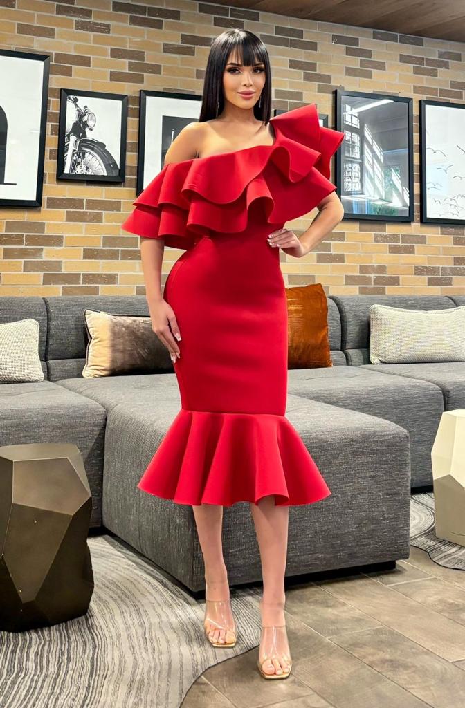 VESTIDO ROJO COCKTAIL ONESHOULDER