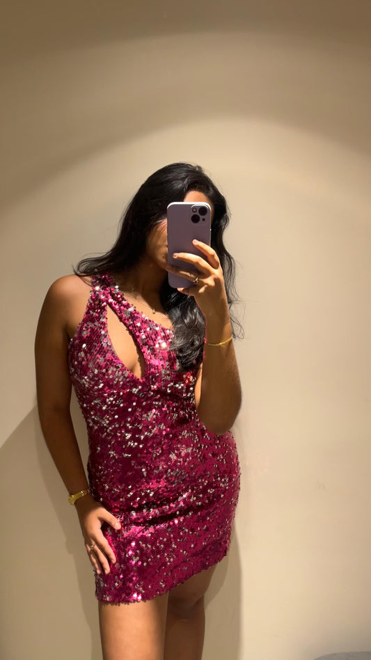 VESTIDO CORTO FUCSIA BRILLO