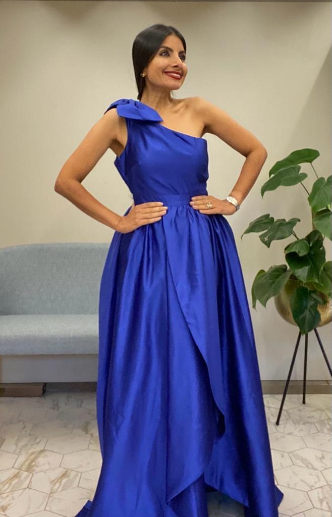 VESTIDO LARGO UN HOMBRO AZUL