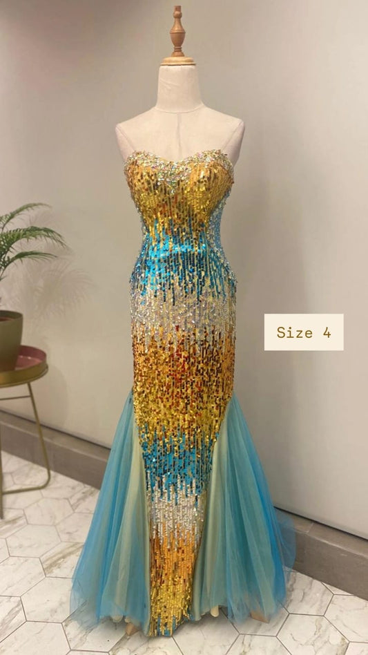 VESTIDO STRAPLESS BRILLO