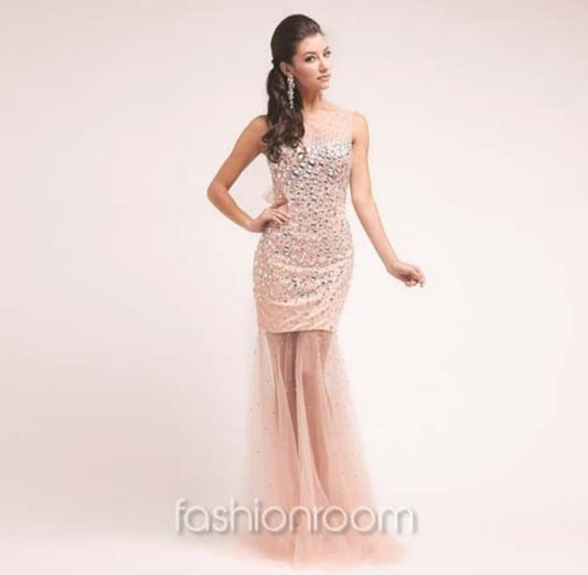 VESTIDO LARGO BRILLANTE ROSA PASTEL