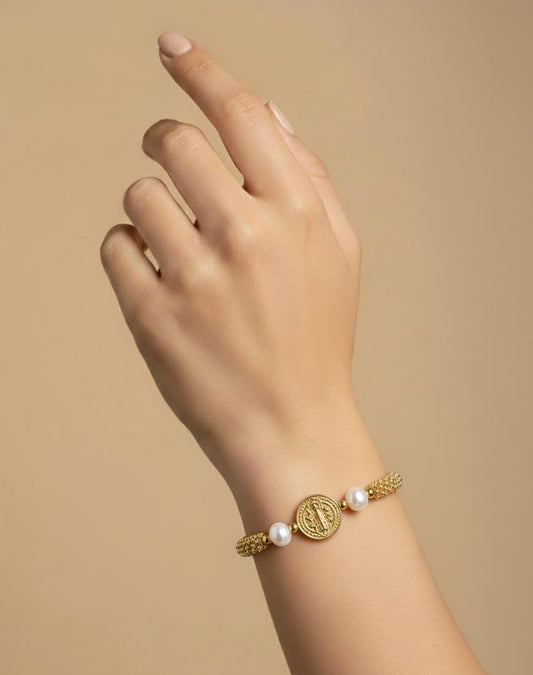 PULSERA DORADA PERLA BLANCA SAN BENITO