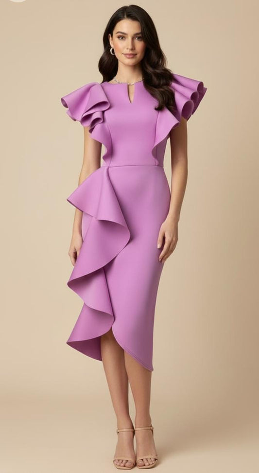 VESTIDO LILA COCKTAIL RUCHAS