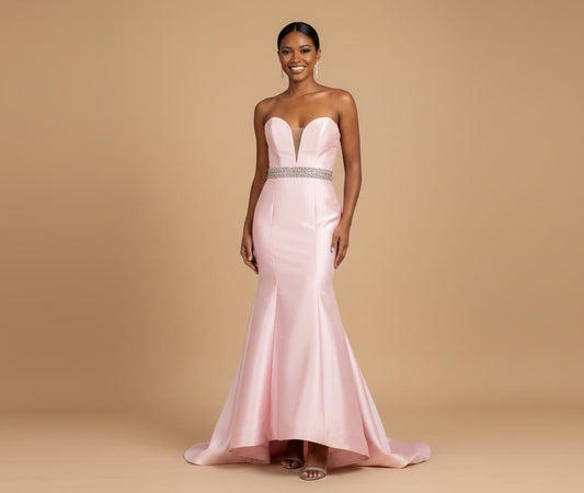 VESTIDO LARGO STRAPLESS ROSA
