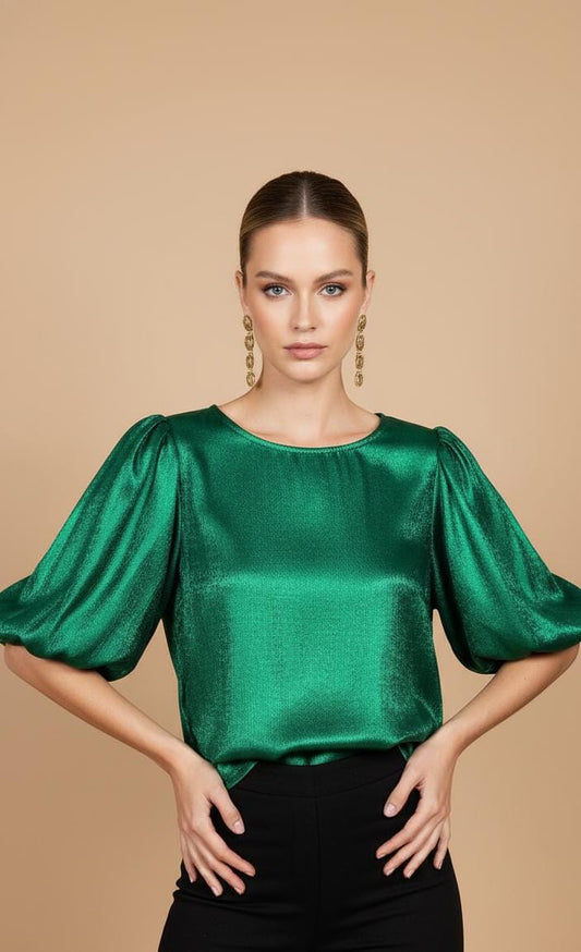 BLUSA VERDE MANGAS VOLUMINOSA